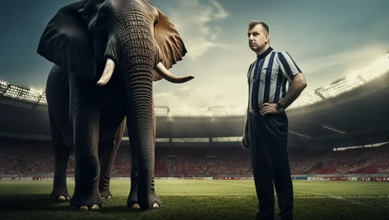 Referee standing next to an elephant